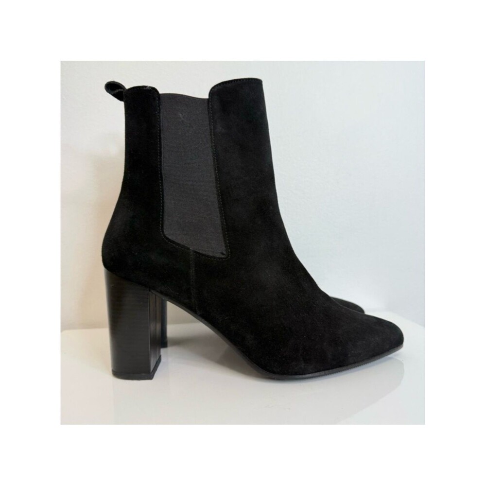Antonio De Faria Black Debora Bootie Suede Leather Chelsea Block Heel Size 8